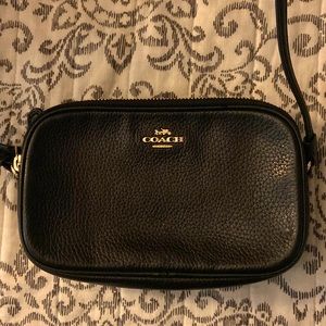 COACH bag BLACK leather (long strap fits easily cross body) two gold zippers